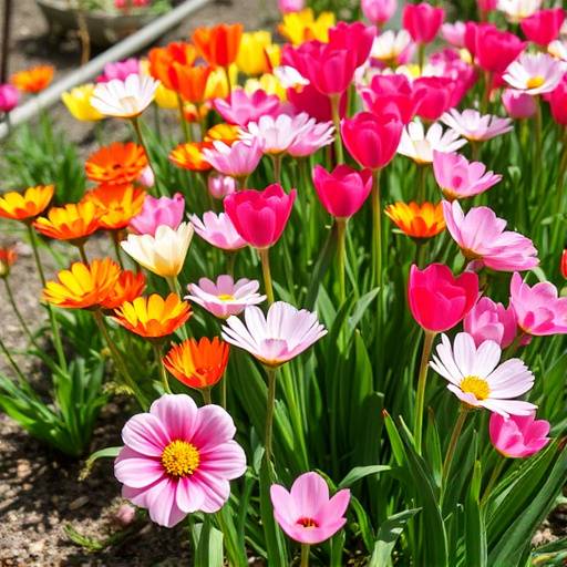 Spring flowers blooming in a garden, symbolizing the freshness of spring cleaning.